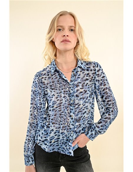 Molly Braken Camisa Azul Animal Print