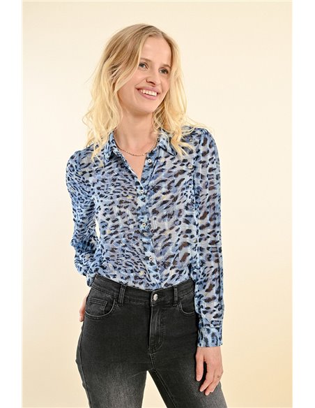 Molly Braken Camisa Azul Animal Print