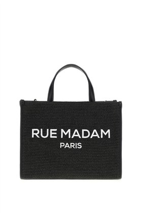 Rue Madam Bolso mini tote rafia y piel negro