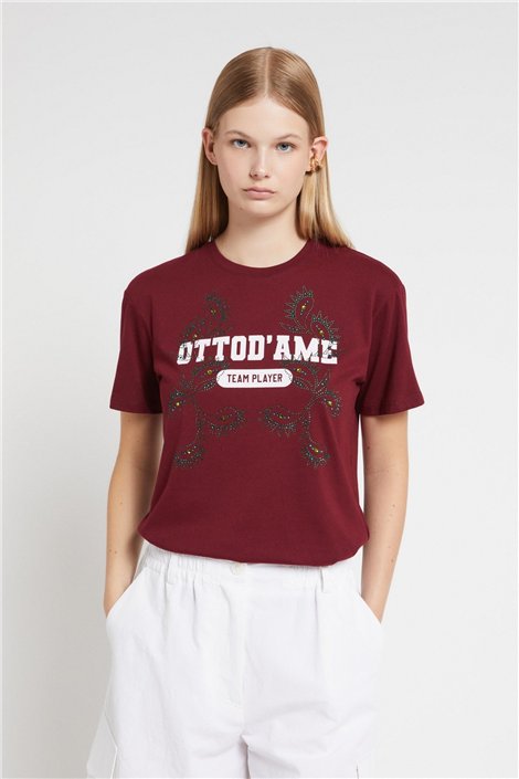 Otto d ame Camiseta granate con strass