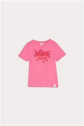 Meme Road Camiseta rosa letras