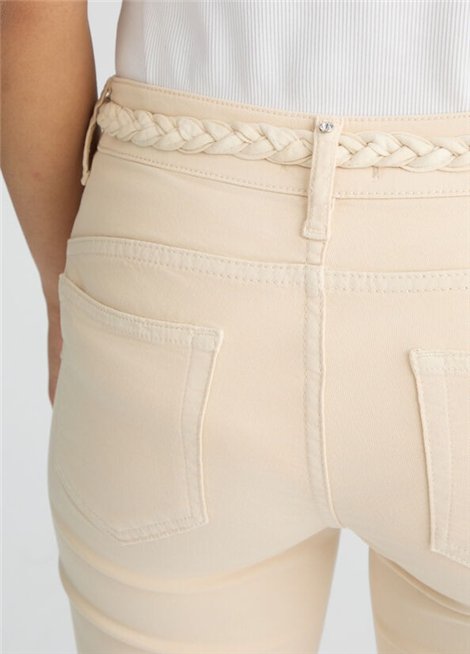 LIU JO Pantalón beige cinturón trenzado