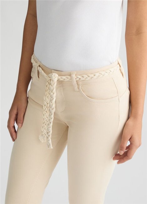 LIU JO Pantalón beige cinturón trenzado