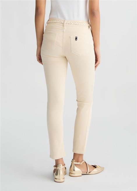 LIU JO Pantalón beige cinturón trenzado