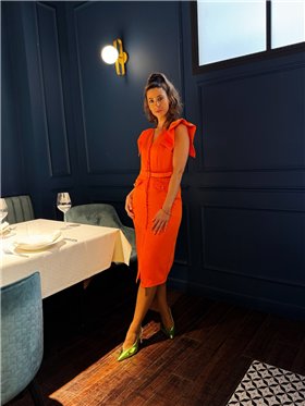 N. Style Vestido naranja abotonado