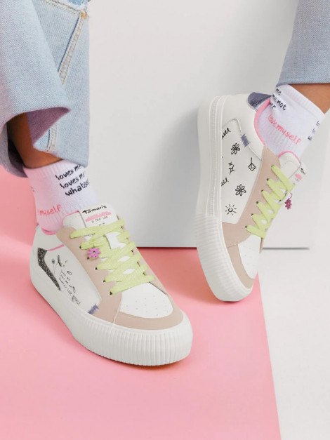 Tamaris Sneaker blanca con detalle glitter