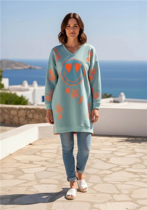 miss goodlife Sudadera larga color celeste Heartface cool