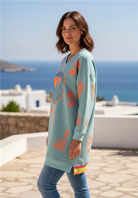 miss goodlife Sudadera larga color celeste Heartface cool