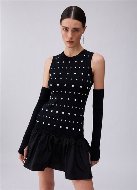 Liu Jo Vestido negro con mangas Thumbhole