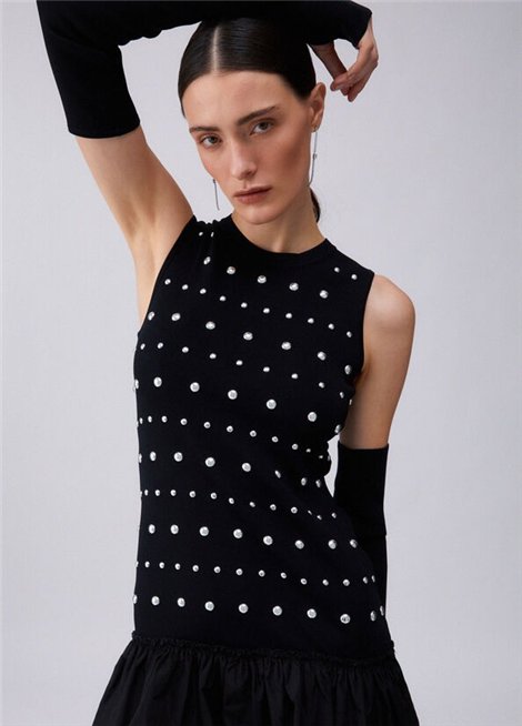 Liu Jo Vestido negro con mangas Thumbhole