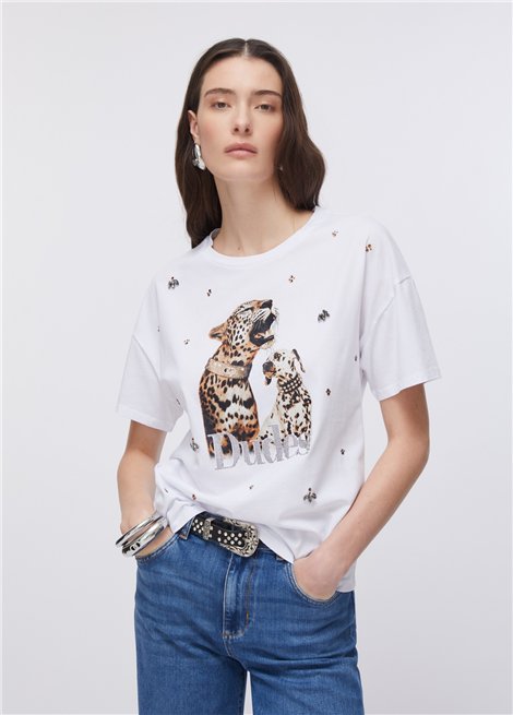 Liu Jo Camiseta blanca con estampado y bordados joya