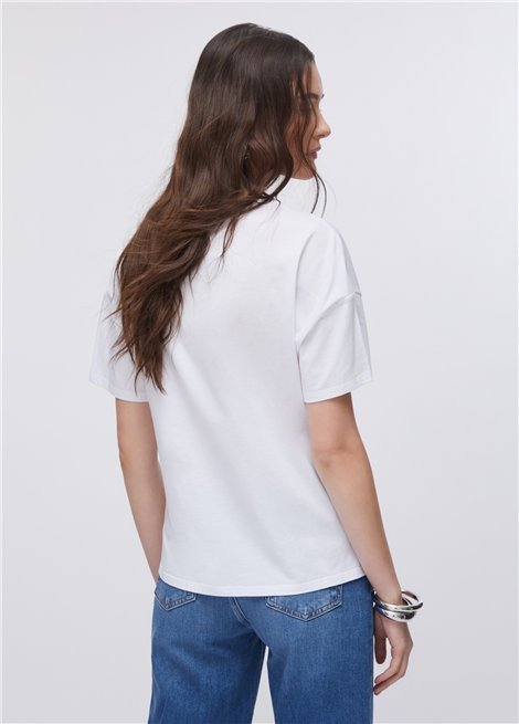 Liu Jo Camiseta blanca con estampado y bordados joya