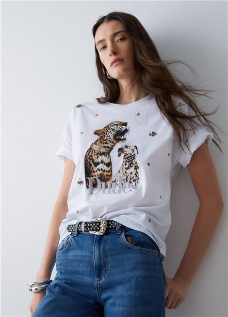 Liu Jo Camiseta blanca con estampado y bordados joya