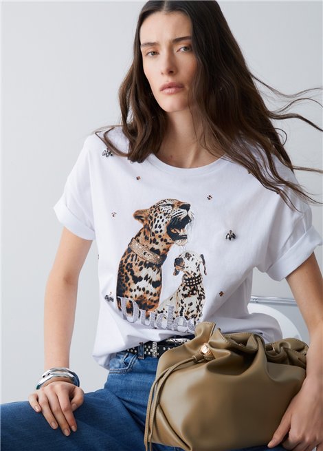 Liu Jo Camiseta blanca con estampado y bordados joya