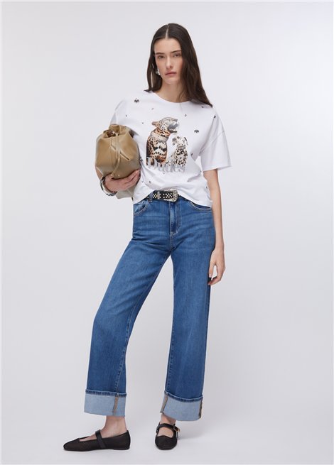 Liu Jo Camiseta blanca con estampado y bordados joya