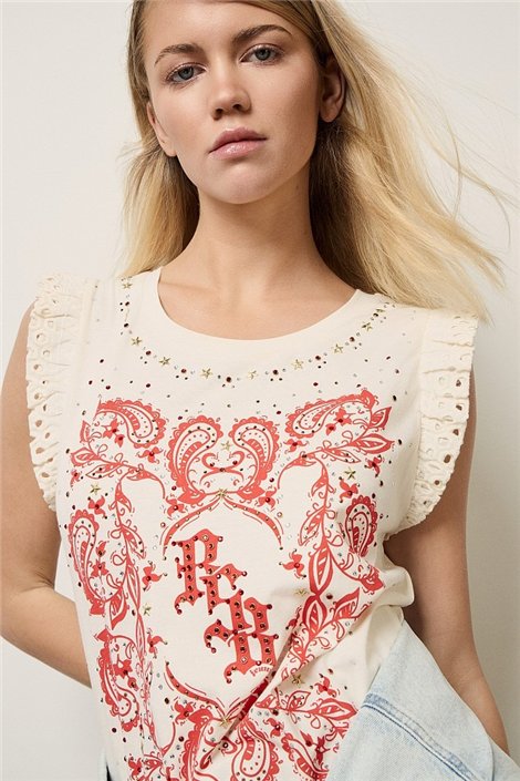 BSB Camiseta estampada de mangas crochet