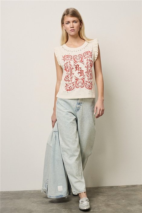 BSB Camiseta estampada de mangas crochet