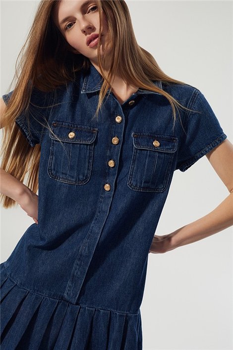 BSB Vestido corto en denim con volantes