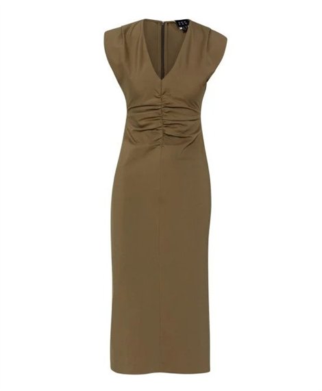 Acces Vestido oliva de cuello V con fruncido