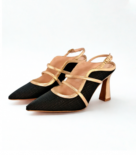 Vosso Moda Zapato rafia negro doble cinta