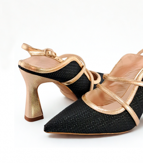 Vosso Moda Zapato rafia negro doble cinta