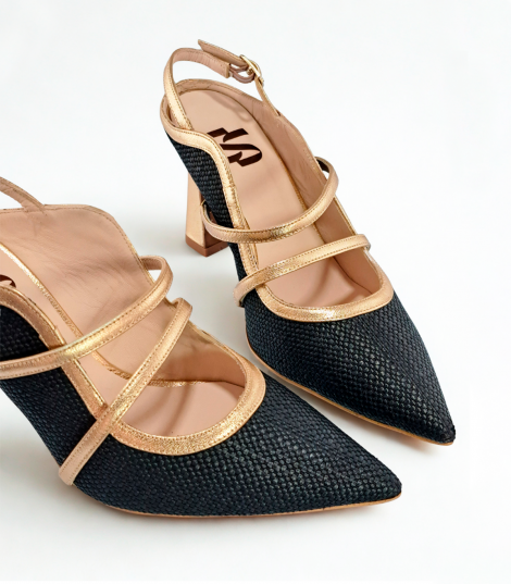 Vosso Moda Zapato rafia negro doble cinta