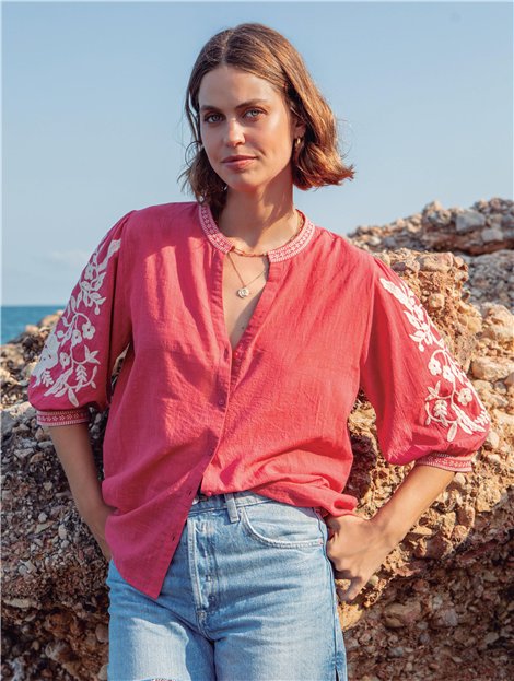 Trovels Camisa caftán color coral con bordado