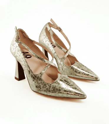Vosso Moda Zapato oro metalizado de cinta cruzada