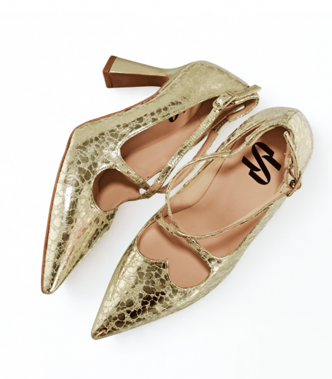 Vosso Moda Zapato oro metalizado de cinta cruzada