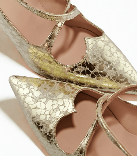 Vosso Moda Zapato oro metalizado de cinta cruzada