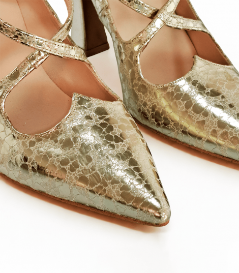 Vosso Moda Zapato oro metalizado de cinta cruzada