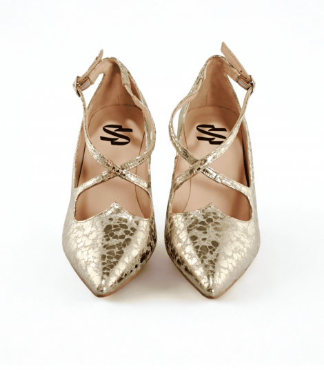 Vosso Moda Zapato oro metalizado de cinta cruzada