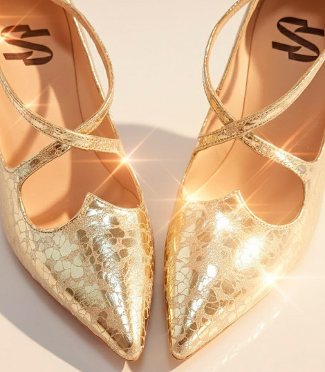 Vosso Moda Zapato oro metalizado de cinta cruzada