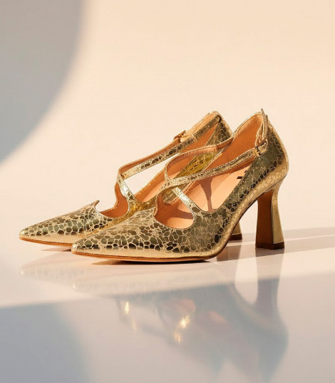 Vosso Moda Zapato oro metalizado de cinta cruzada