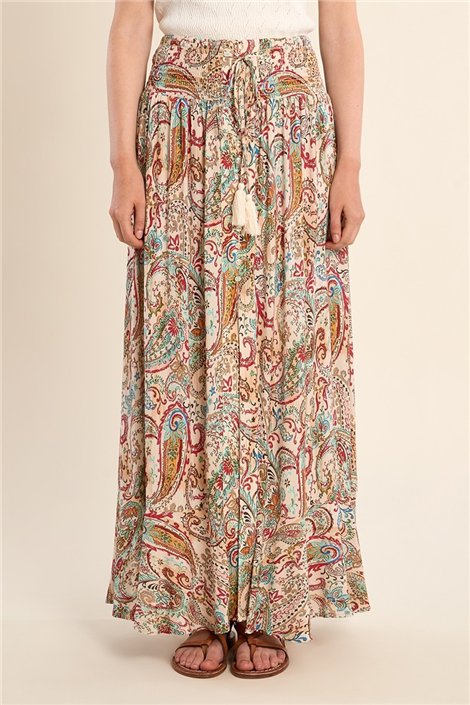 Molly Braken Falda larga con estampado y lazada