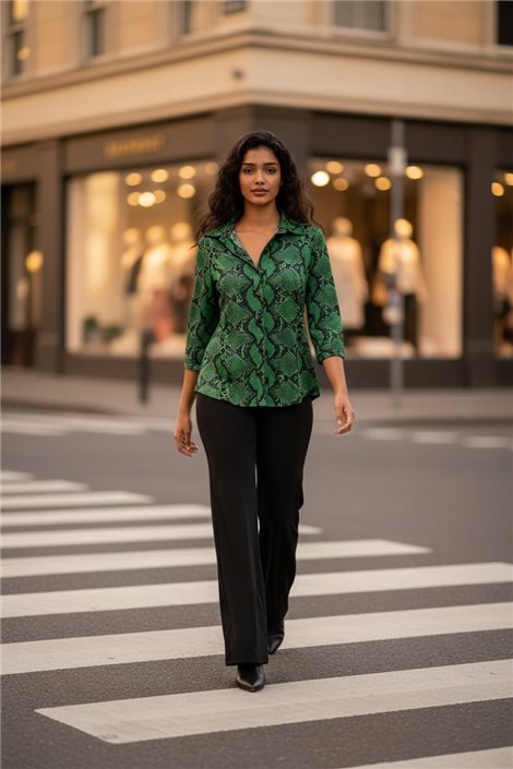 by Cris Camisa satinada Aura pitón verde