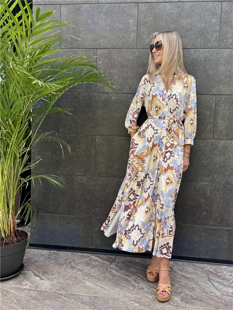 by Cris Vestido largo camisero cuba étnico