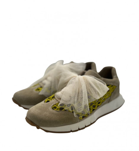 Vosso Moda Sneakers afelpada visón cordón de malla