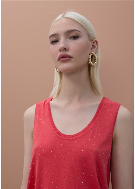 Lola Casademunt Blusa de tirantes coral con strass