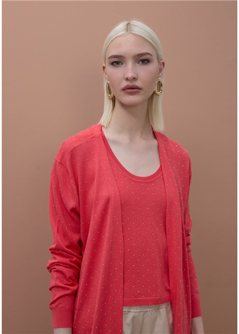 Lola Casademunt Blusa de tirantes coral con strass