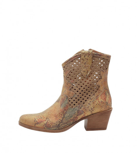 Vosso Moda Botines de piel dorada con detalle perforado