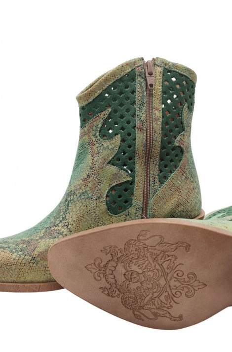 Vosso Moda Botines de piel esmeralda con detalle perforado