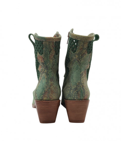 Vosso Moda Botines de piel esmeralda con detalle perforado