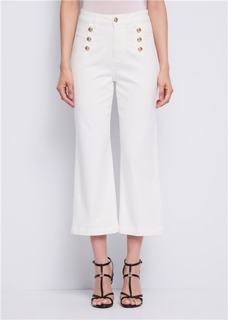 GAUDI Pantalón tobillero blanco con botones dorados