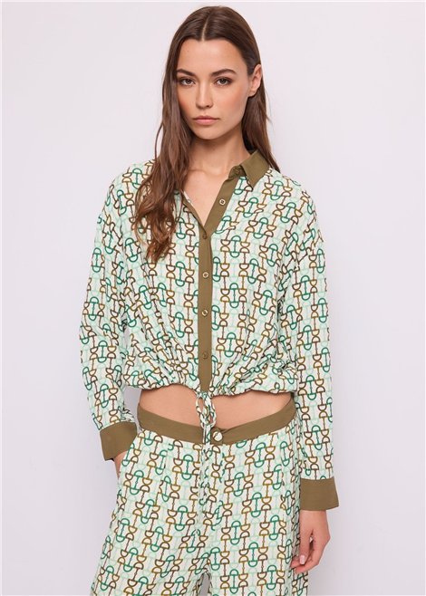 GAUDI Camisa verde estampada con lazada