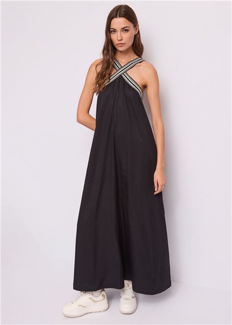 GAUDI Vestido largo color negro de tirante cruzado