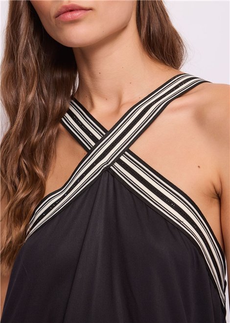 GAUDI Vestido largo color negro de tirante cruzado