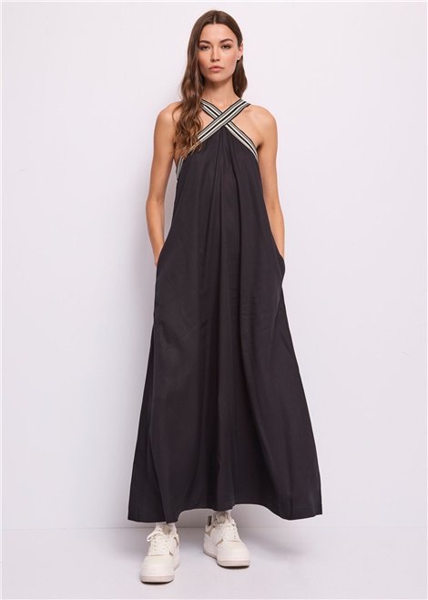 GAUDI Vestido largo color negro de tirante cruzado