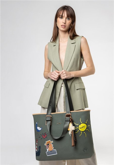 V73 Bolso Shopping doble asa verde militar