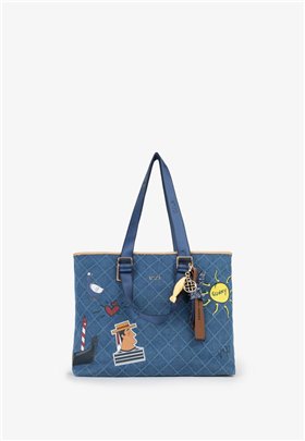 V73 Bolso Shopping doble asa azul denim